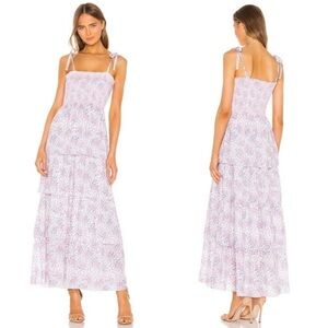 LoveShackFancy Caressa Floral‎ Print Tiered Ruffle Maxi Dress Candy Heart Size M
